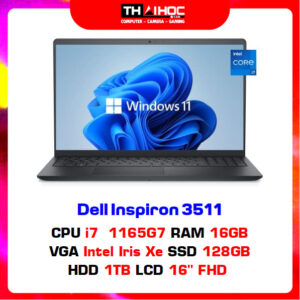 Laptop Dell Inspiron 15 3511 (Core™ i7-1165G7 | 16GB | 128GB + 1TB | IRIS Xe | 15.6-inch FHD | Win 11 | Office | Đen)